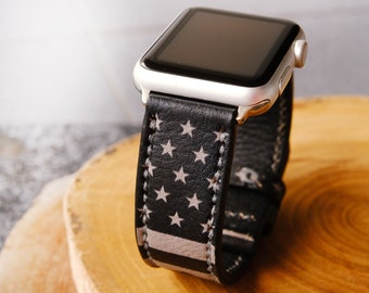 Apple Watch IWatch Band USA Flag Ultra Series 8 Series 7 Series 6 Series 5 Series 3 Series 2 Series 1, 38mm,40mm,42mm,44mm, Handmade Leather