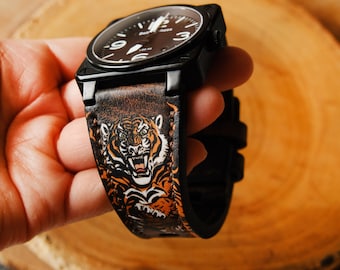 Handmade Tiger Leather Watch Strap for Bell & Ross