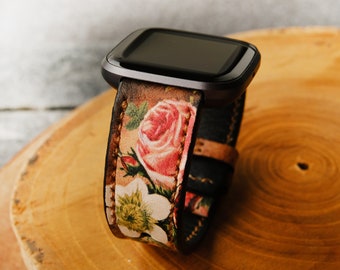 Cinturino Fitbit Versa in pelle floreale, cinturino fatto a mano da 23 mm