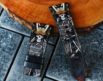 Handmade Leather Fitbit Band: Swarovski Crystal Samurai Skull, Quick Release