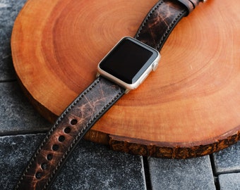 Handmade Vintage Leather Apple Watch Band, Cowhide Patina
