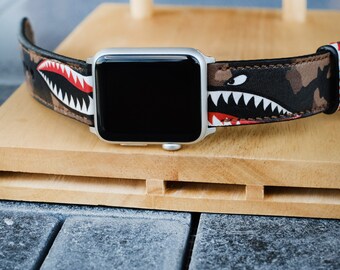 Handmade Leather Apple Watch Band, Warhawk P10 Design