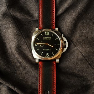 Panerai Leather Strap Panerai Watch Band Neon Red Officine Panerai Luminor Marina Radiomir PAM 22mm 24mm 26mm Band Handmade Leather Straps