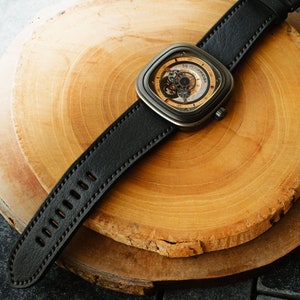 SevenFriday Watch Black Leather Strap 28mm Handmade Cowhide Leather Straps
