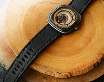 SevenFriday Watch Black Leather Strap 28mm Handmade Cowhide Leather Straps