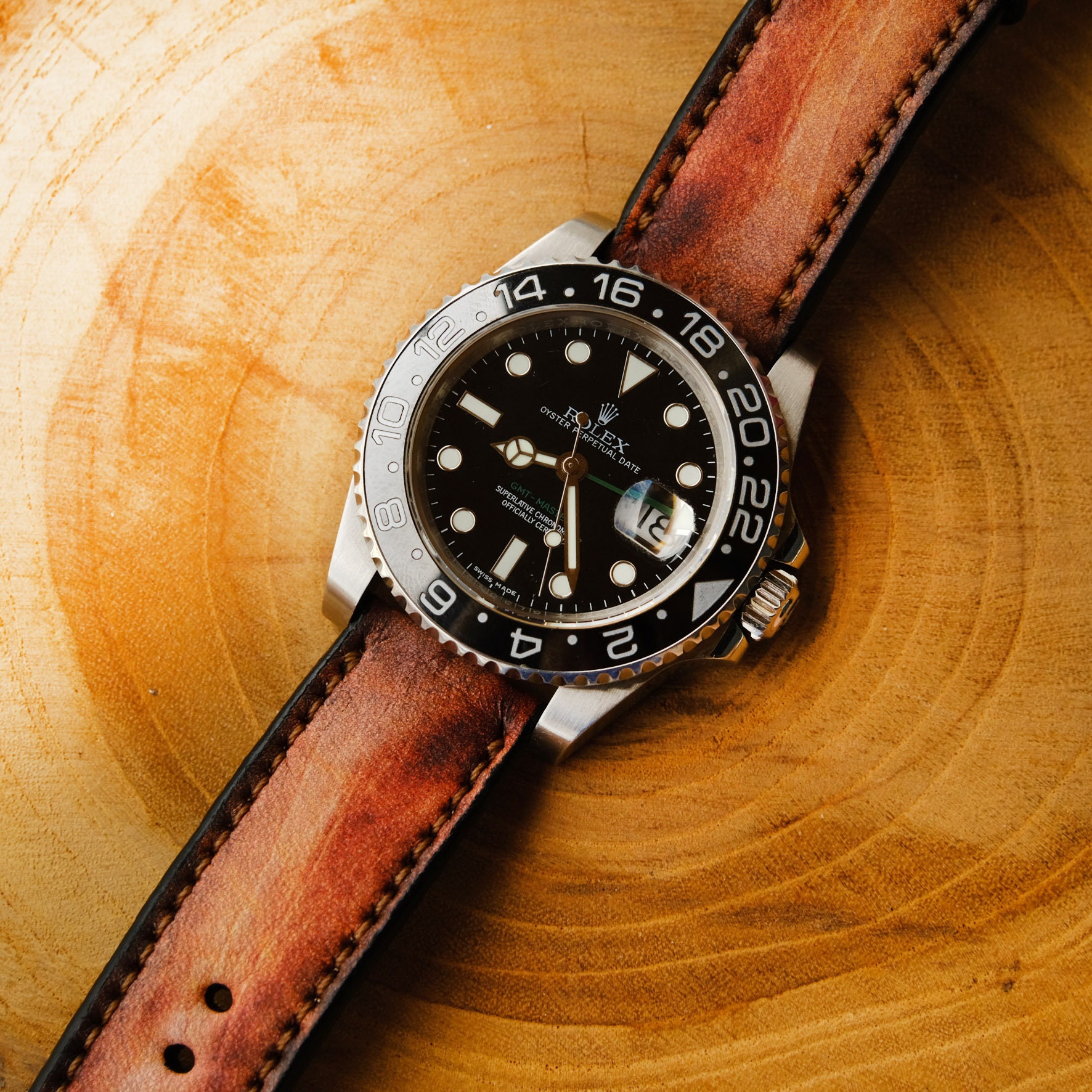 Genuine rolex leather strap deals