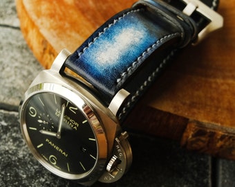 Leder-Muster Armband Für Panerai - Blau/Rot