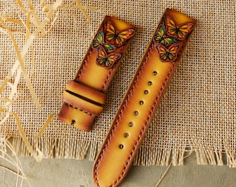 Bracelet Fitbit en cuir fait main avec motif papillon