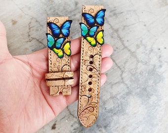 Cinturino Fitbit in pelle a farfalla: Versa, Charge, Sense, fatto a mano