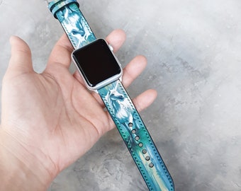 Correa de cuero de unicornio para Apple Watch hecha a mano