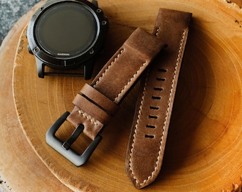 Crazy Horse Rindsleder Kastanie Creme Stitching Lederband für garmin
