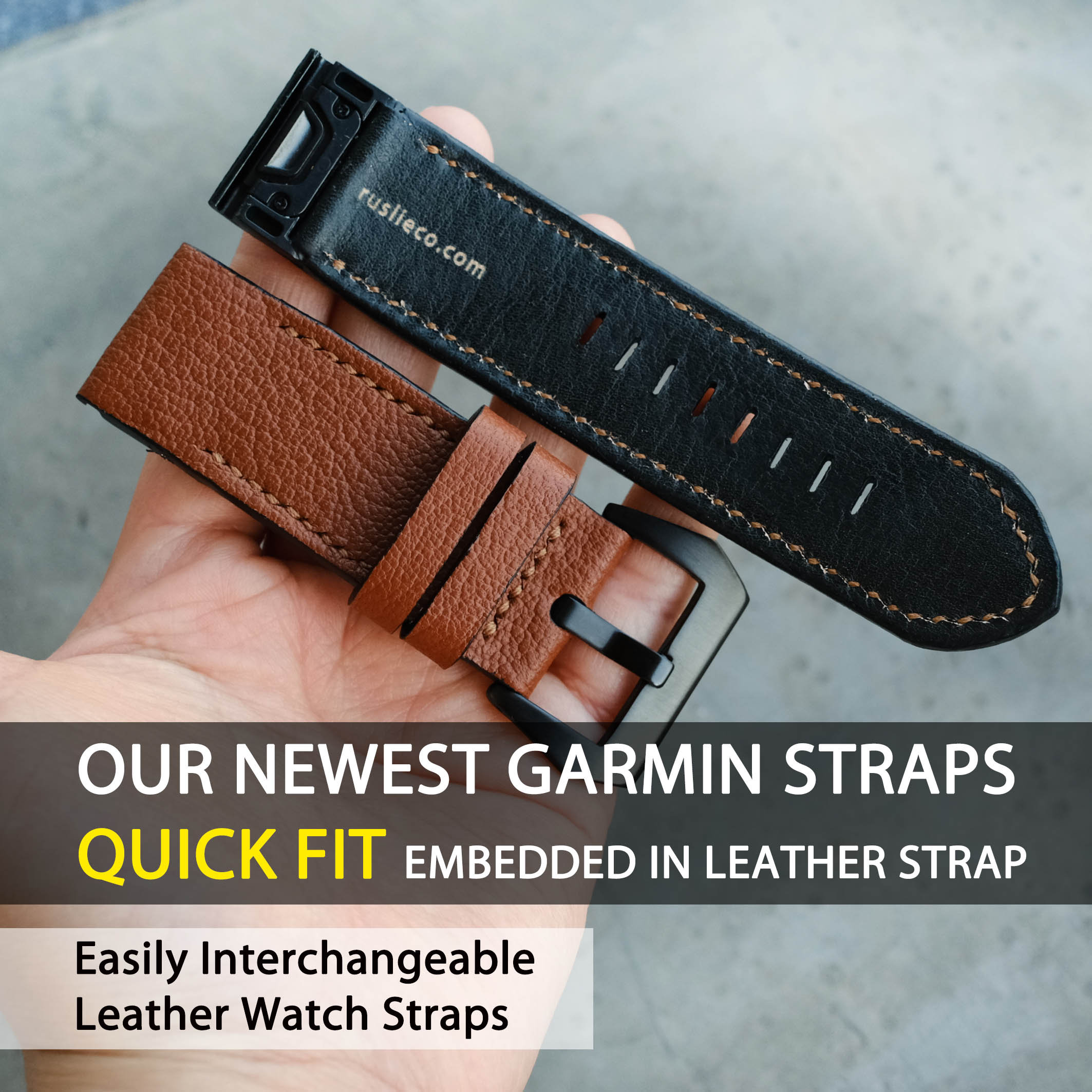 Garmin Quick Fit Strap, Brown Chevre Leather Material, Handmade