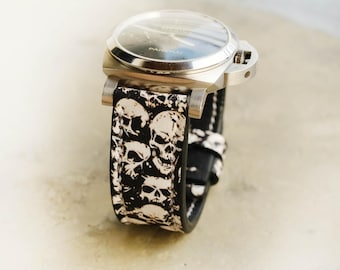 Skull Leather Watch Band for Panerai, Handmade Strap