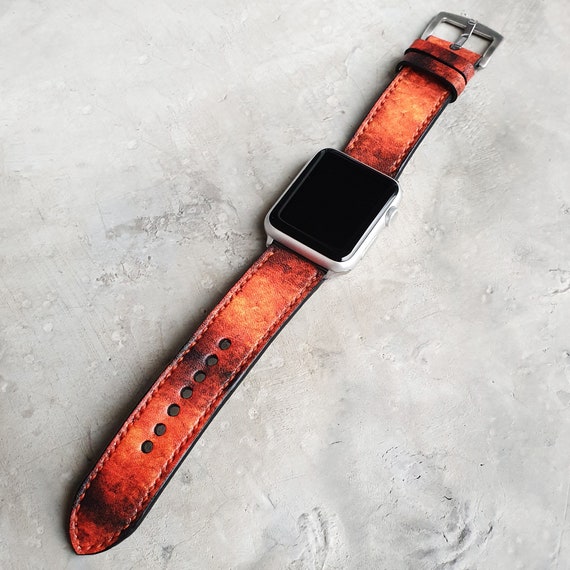 Orange Vintage Apple Watch Leather Band Series 6 Series 5 Series 4 Series 3 Series 2 Series 1 38mm 40mm 42mm 44mm Handmade Leather Etsy