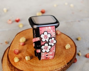 Cinturino Fitbit in pelle fatto a mano con motivo floreale: Versa, Charge