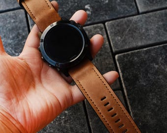 Garmin QuickFit Crazy Horse Cowhide Tan Brown Leather Strap