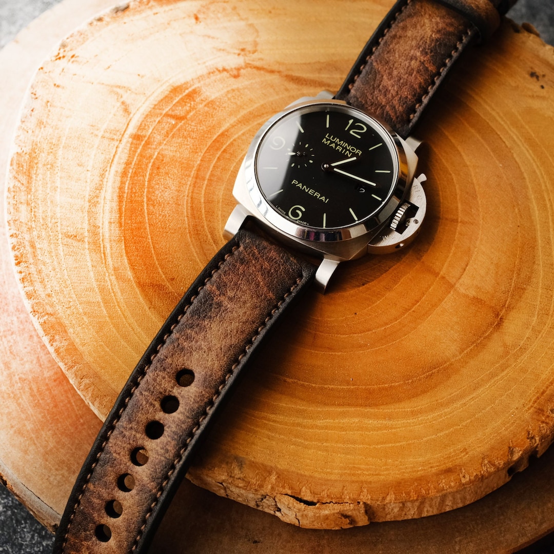 PANERAI レザーベルト ダークブラウン 24mm/22mm パネライ 】純正ストラップ カーフダークブラウン（パティーナ