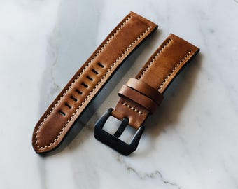 Panerai Leather Band Crazy Horse Cowhide Chesstnut with Cream Stitching Leather Material