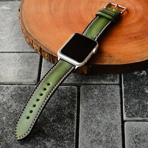 Apple Watch Green Vintage Leather Band Series 7 Series 6 Series 5 Series 4 Series 3 Series 2 Series 1, 38mm,40mm,42mm,44mm, Handmade Leather