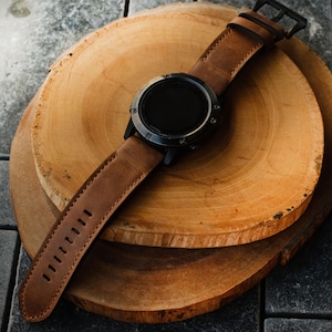 Crazy Horse Cowhide Chestnut Leather Strap for Garmin