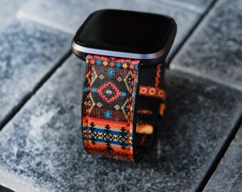 Handmade Leather Fitbit Band: Versa, Sense, Charge - Southwestern Totem Strap