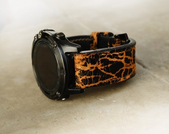 Handmade Cracked Leather Garmin QuickFit Strap