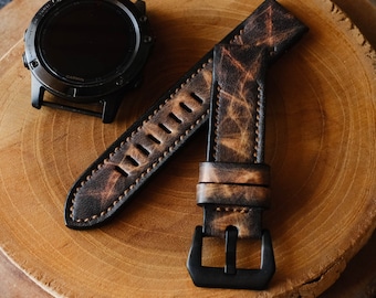 Leren Garmin-horlogeband in vintagestijl, snelle pasvorm