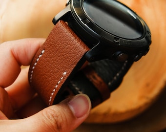Handmade Brown Leather Quick Fit Strap for Garmin Fenix, Epix, Marq