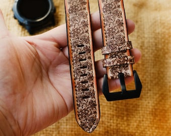Floral Leather Watch Strap for Garmin Fenix, QuickFit Band