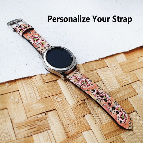 Handmade Floral Leather Watch Band for Samsung Galaxy
