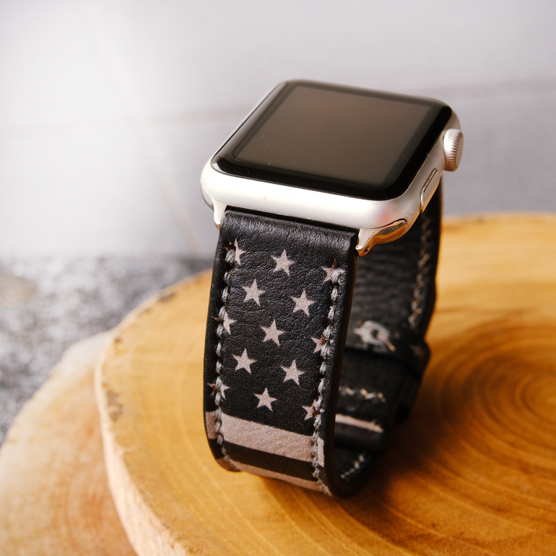 American Flag Leather Apple Watch Band - 38/40mm - Classy Raptor Tactical