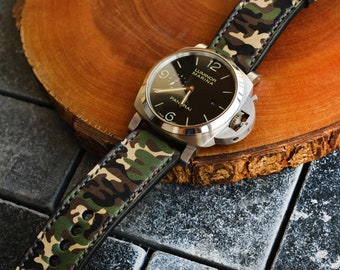Handmade Camouflage Leather Watch Band for Panerai