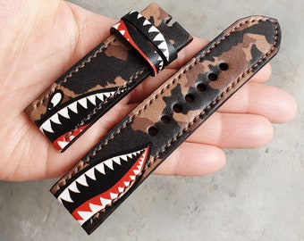 Handmade Leather Watch Band for Suunto, Camo Shark Design