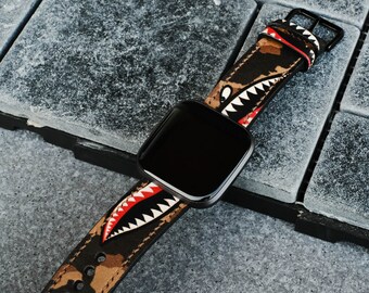 Cinturino in pelle fatto a mano per Fitbit Versa: cinturino Warhawk marrone