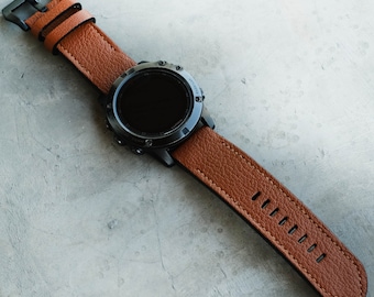 Garmin Quick Fit Strap, Brown Chevre Leather Material, Handmade, Fenix E-47mm, Fenix 8 - 43mm, Fenix 8 - 47mm,  Epix Gen 2, Marq, Venu,