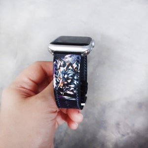 Wolf Apple Watch Band Serie 8 41mm 45mm Series 7 Series 5 Series 4 Series 3 Series 2 Series 1, 38mm,40mm,42mm,44mm, Handmade Leder