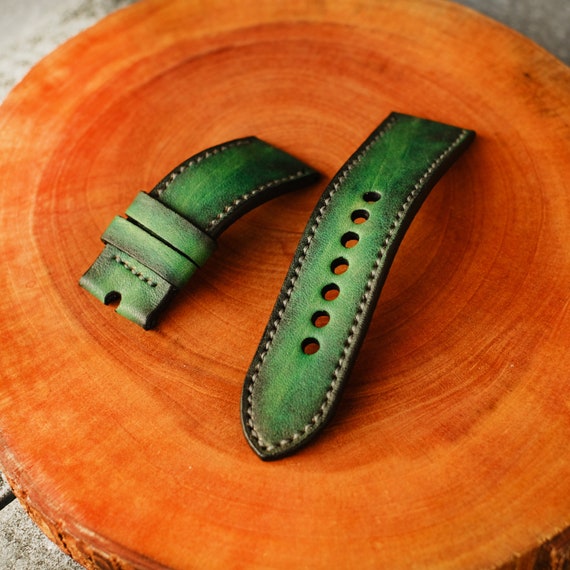 Green Leather Samsung Watch Band, Handmade Cowhide Strap