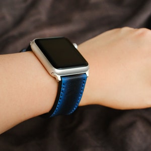 Apple Watch Series 8 41mm 45mm Series 7 Neon Blue Series 38mm 42mm Series 5 Series 4 Series 3 Series 2 Series 1,  Handmade Leather