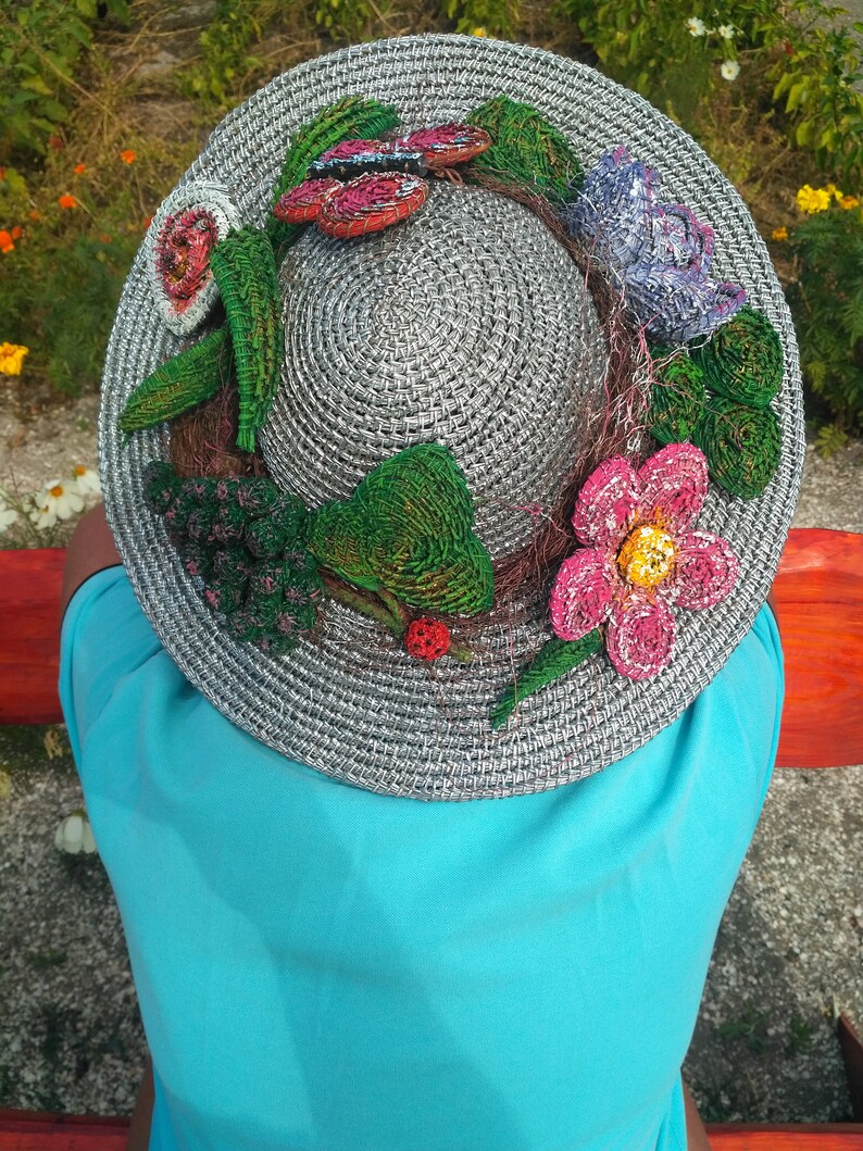 Hat Wall Decor Flowers on the Hat. Wicker Pine Needle Wall Art Etsy