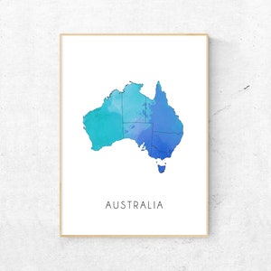 Australien Karte Aquarell Druck, Türkis Blau Australien Karte zum Ausdrucken