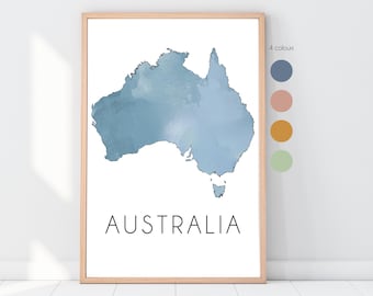 Australië kaart aquarel print, Travel Memory Art (digitale download)