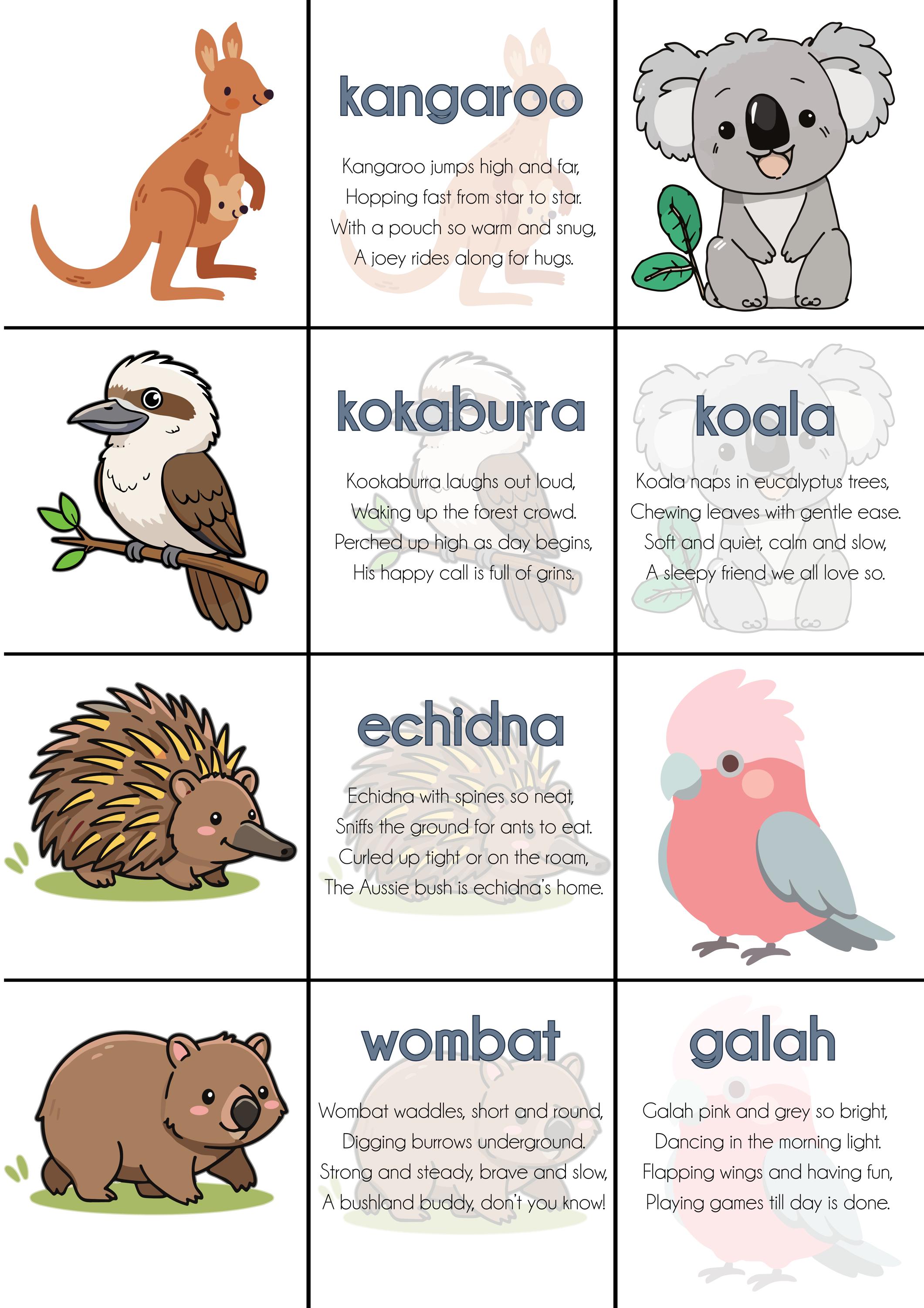 Australian Animals Memory Game for Kids (digital Download) - Etsy Australia