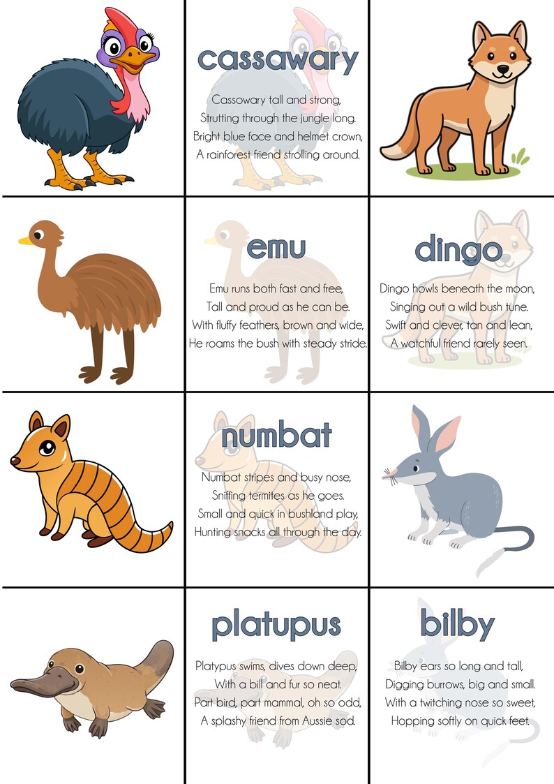 Australian Animals Memory Game for Kids (digital Download) - Etsy Australia