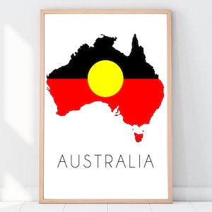 Australien Poster mit Aborigine-Flagge - Moderne Wandkunst, australische Wanddekoration, besondere Geschenkidee