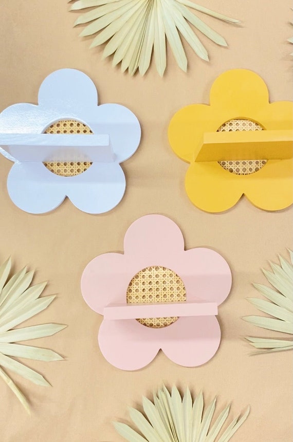 Rattan Daisy Wall Plant Shelf Etsy