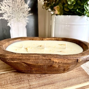 Wood Dough Bowl Candle | 16oz | 3 Wick | Hand Poured Soy Candle | Rustic Home Decor | Gift | Housewarming | Table Decor | Decor Gift Brown