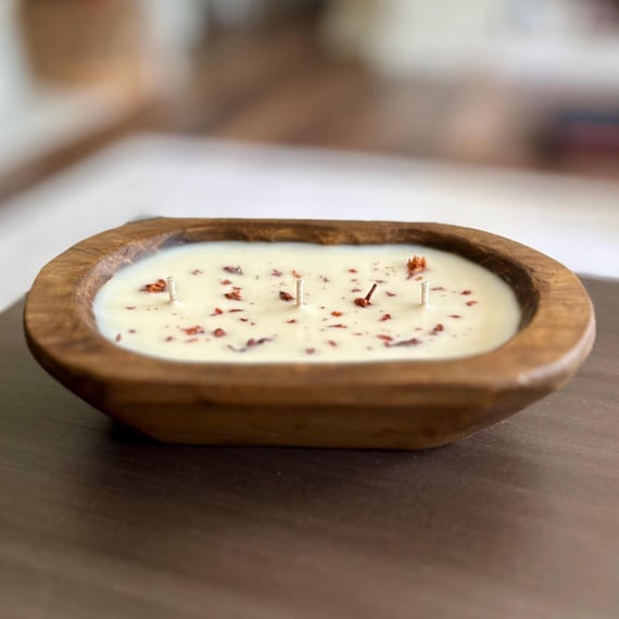 Wood Dough Bowl Candle | 16oz | 3 Wick | Hand Poured Soy Candle | Rustic Home Decor | Gift | Housewarming | Table Decor |  Decor Gift
