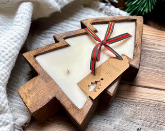 Christmas Tree Wood Bowl Candle | Soy Blend | Home Decor | Holiday Decor | Christmas Gift | Christmas Decor | Hand Poured