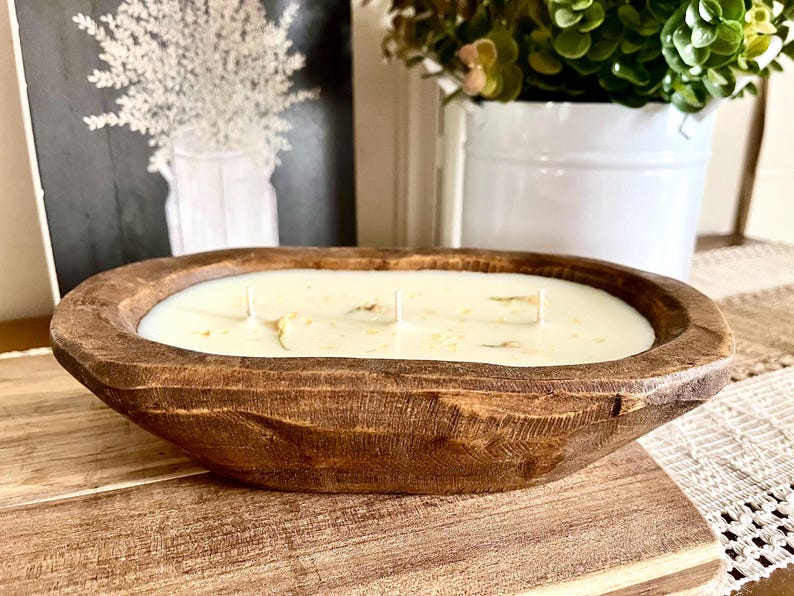 Wood Dough Bowl Candle | 16oz | 3 Wick | Hand Poured Soy Candle | Rustic Home Decor | Gift | Housewarming | Table Decor | Decor Gift Brown