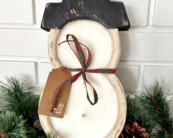 Snowman Wood Bowl Candle: 16oz and 10oz, Soy Blend, Christmas, Holiday Home Decor, Gift, Holiday Decor Gift